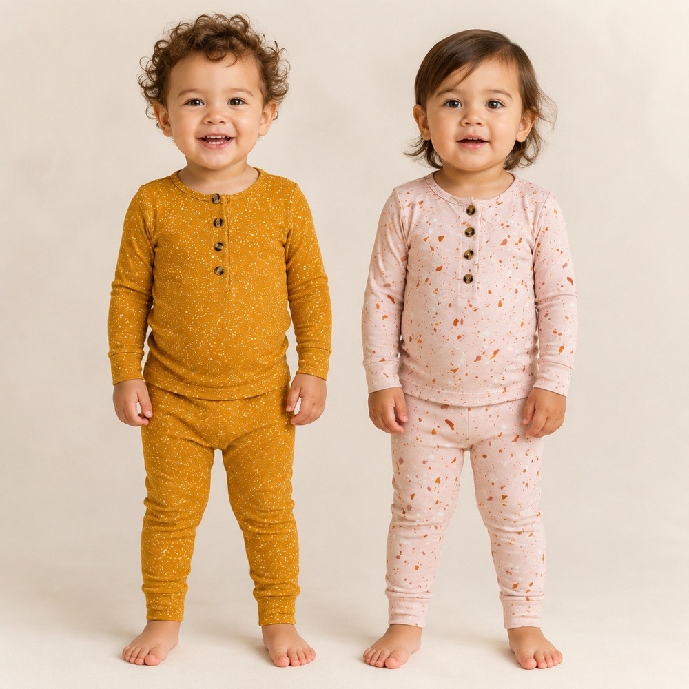 Lou Lou & Company Toddler Pajama Sets 2 Lot Mustard Pink 12-24M Bamboo